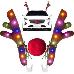 Light-Up Reindeer Antler & Red Nose Car Kit - Festive SUV Christmas Decorations